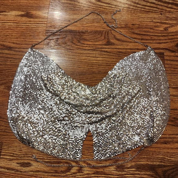 Sexy Silver Halter Chain Crop Top Adjustable Chains around the neck and waist - Picture 9 of 10